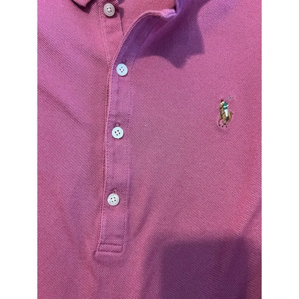Ralph Lauren Polo Girl Top Medium Pink Polo Shirt Logo Long Sleeve Great